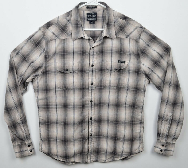 Lucky Brand Black Label Men's Large Classic Fit Pearl Snap Plaid Western Shirt