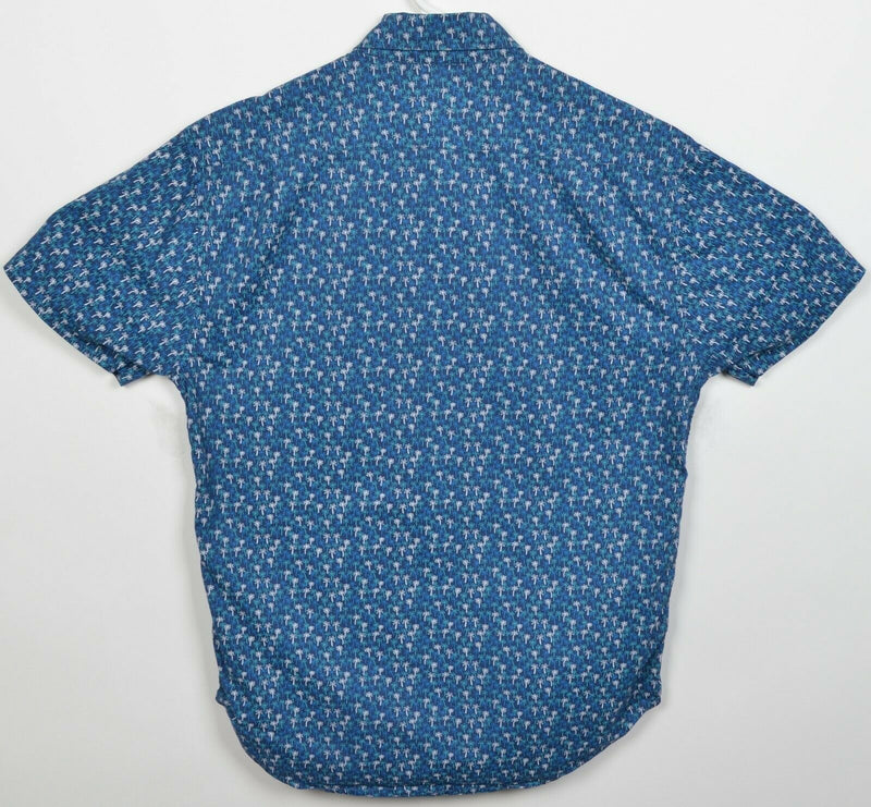 Bonobos Men's Small Standard Fit Floral Palm Tree Print Blue Button-Down Shirt