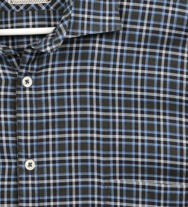 Billy Reid Men's Sz XL Standard Cut Blue Navy Plaid Spread Collar Shirt