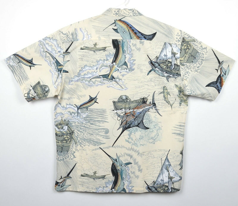 Guy Harvey Men's Sz Large Fishing Marlin Boat Afico Bluewater Hawaiian Shirt