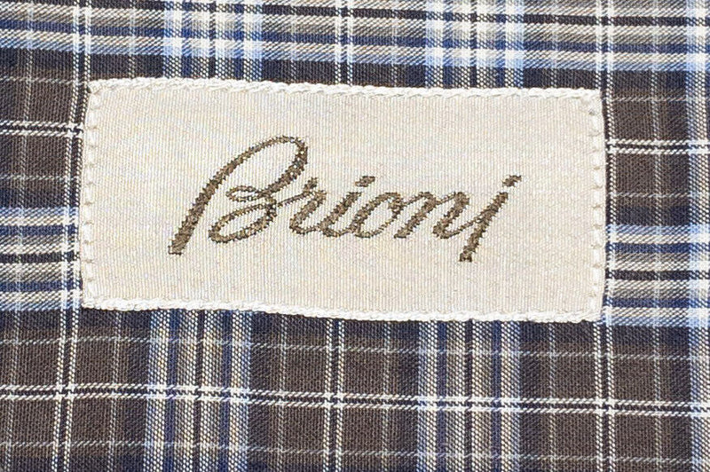 Brioni Men's Shirt Medium Brown Plaid Long Sleeve Button-Front Italy Designer
