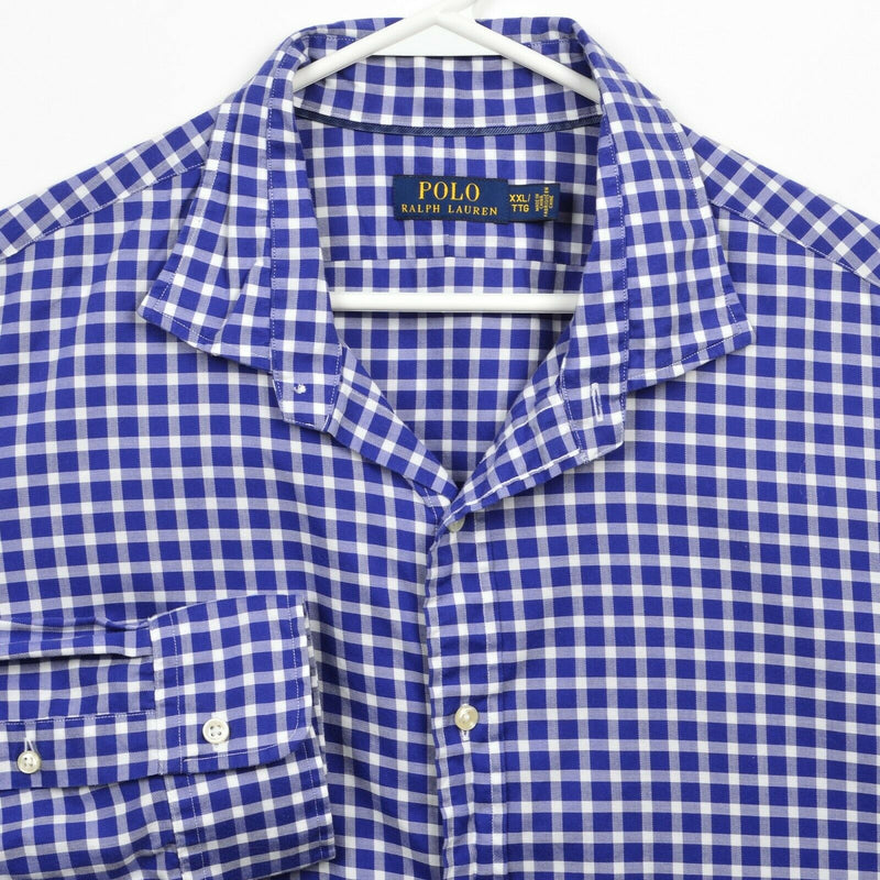 Polo Ralph Lauren Men's 2XL Blue White Check Spread Collar Button-Front Shirt