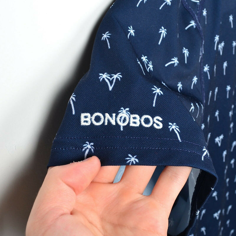 Bonobos Golf Men's XL Standard Fit Floral Palm Tree Navy Blue Wicking Polo Shirt
