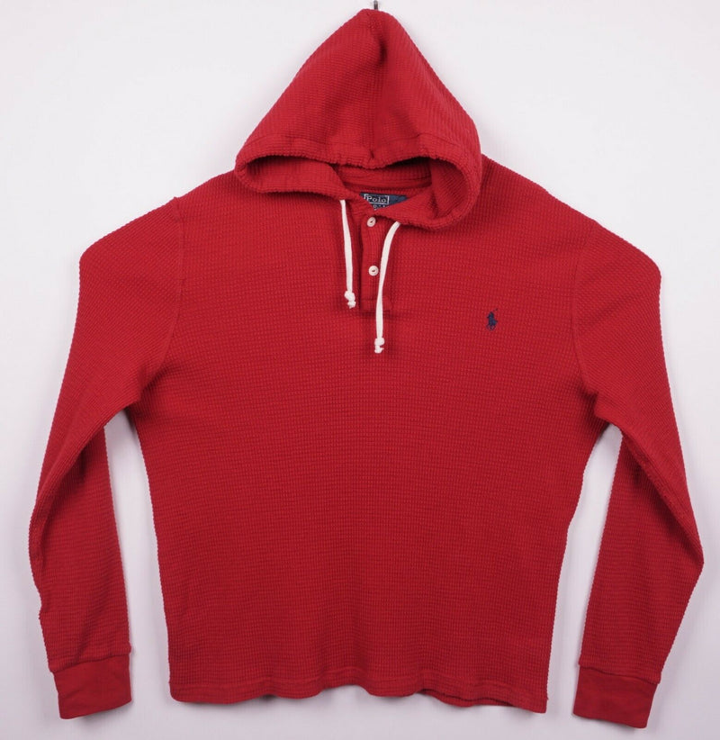 Polo Ralph Lauren Men's XL Waffle Knit Thermal Solid Red Lightweight Hoodie