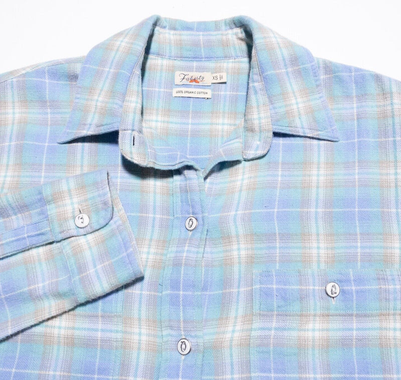 Faherty Shirt Women's XS Button-Up Long Sleeve Blue Plaid Organic Cotton
