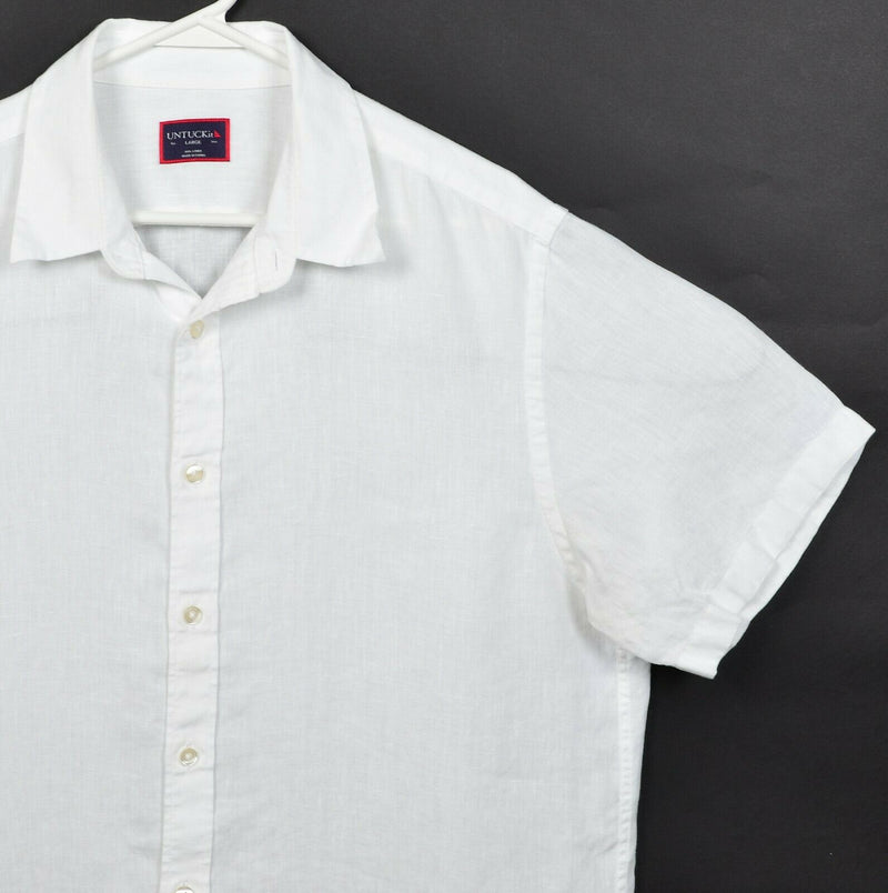 UNTUCKit Men's Large 100% Linen Solid White Short Sleeve Button-Front Shirt