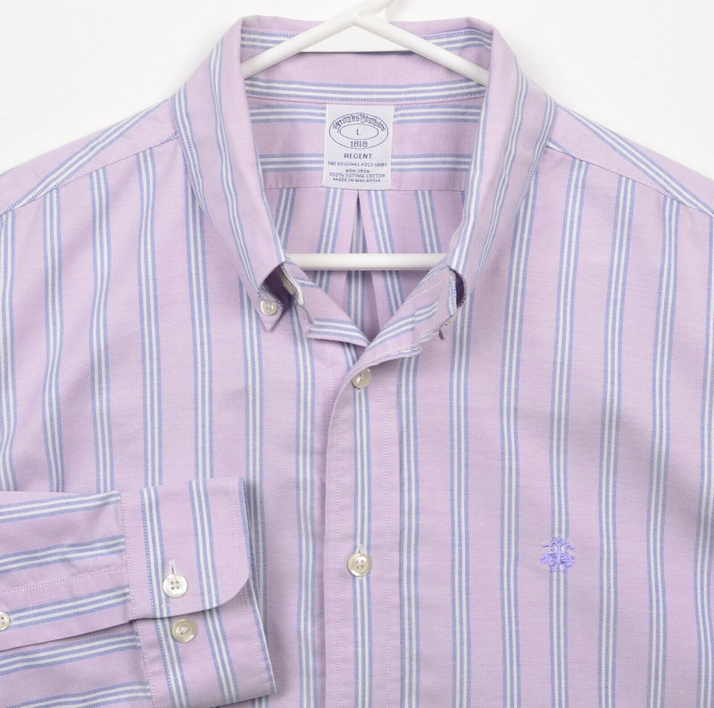 Brooks Brothers Men's Large Purple/Pink Blue Striped Non-Iron Regent Shirt