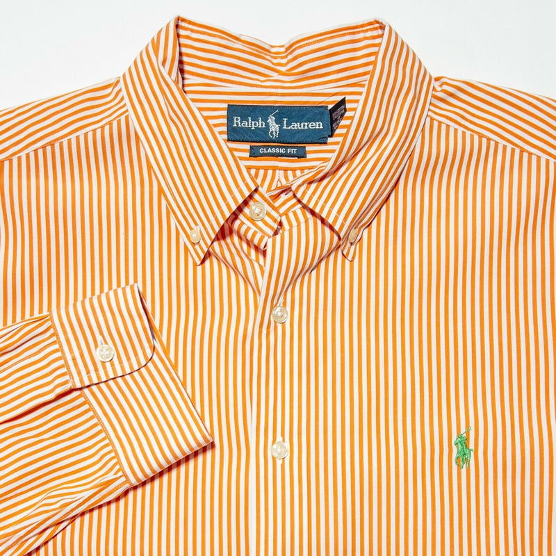 Polo Ralph Lauren Orange Striped Button-Down Shirt Men's XL Classic Fit