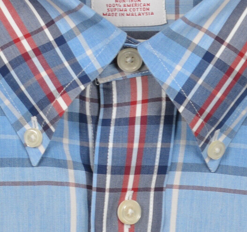 Brooks Brothers Men 2XL Non-Iron Blue Red Plaid Button-Down Madison Dress Shirt