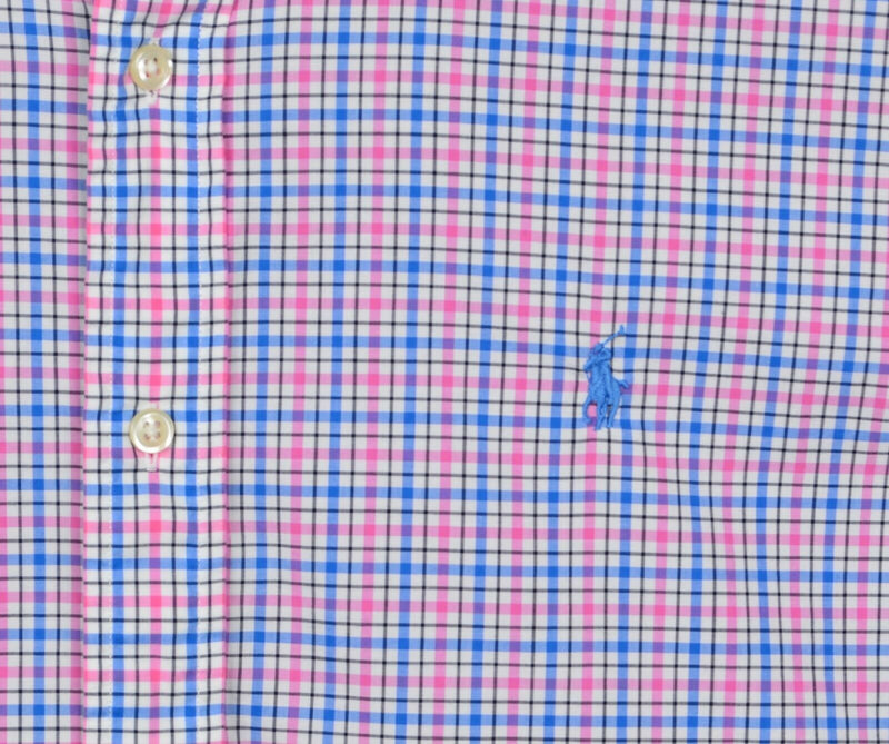 Polo Ralph Lauren Men's Sz Large Stretch Pink Blue Plaid Long Sleeve Shirt