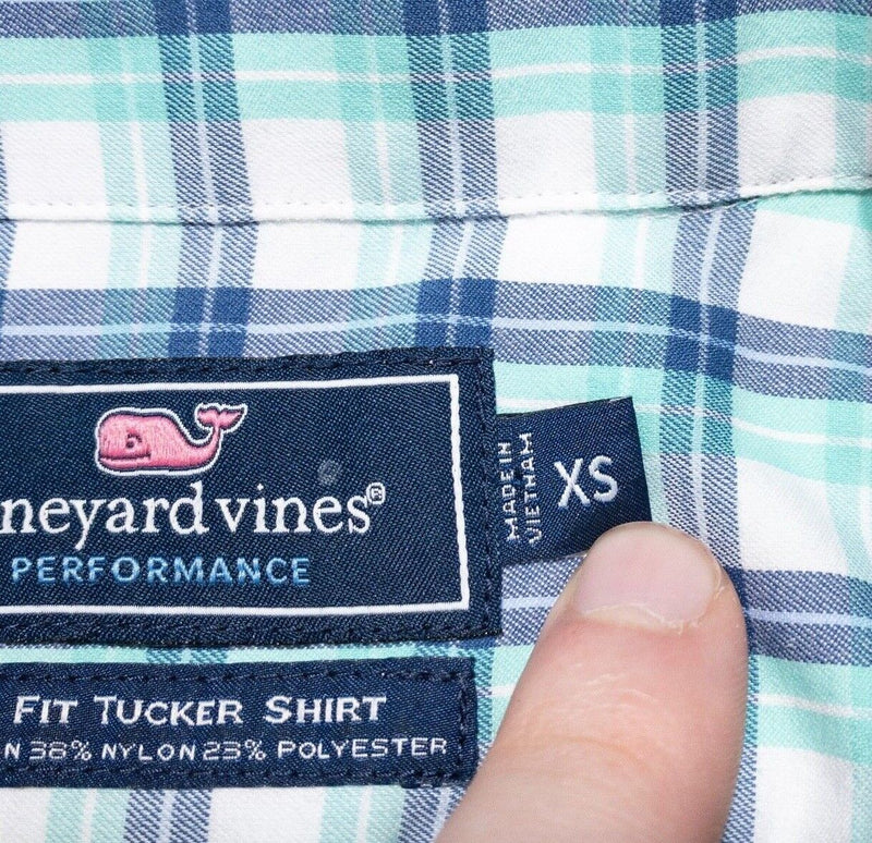 Vineyard Vines Performance Tucker Shirt XS Slim Fit Men's Blue Check Preppy Wick