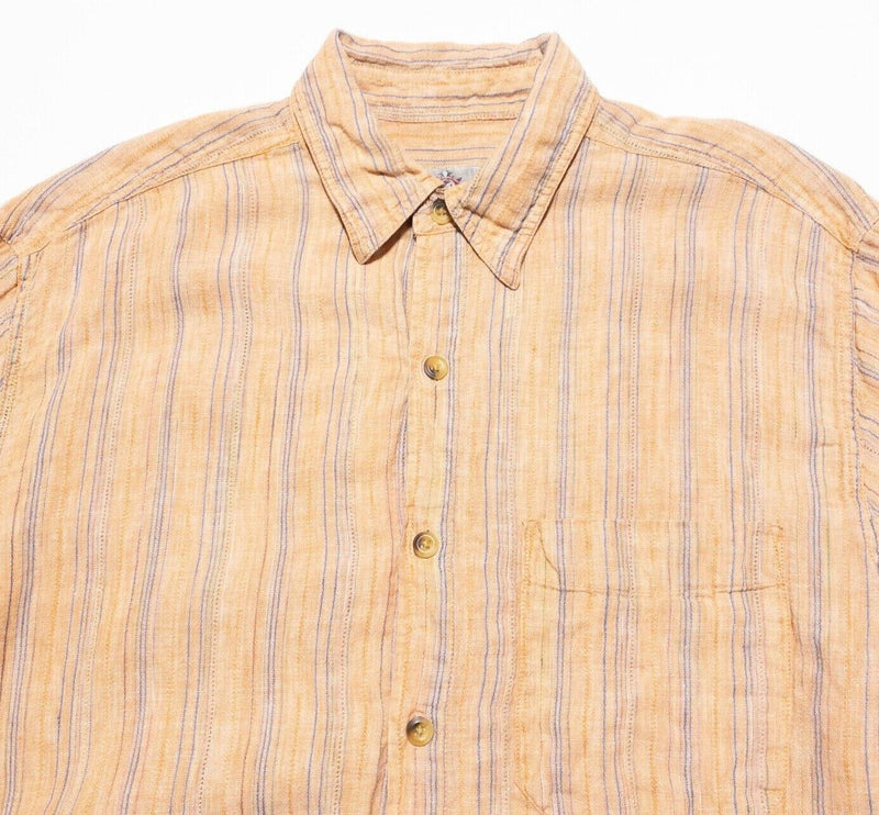 Territory Ahead Linen Shirt Medium Men's Orange Striped Long Sleeve Button-Front