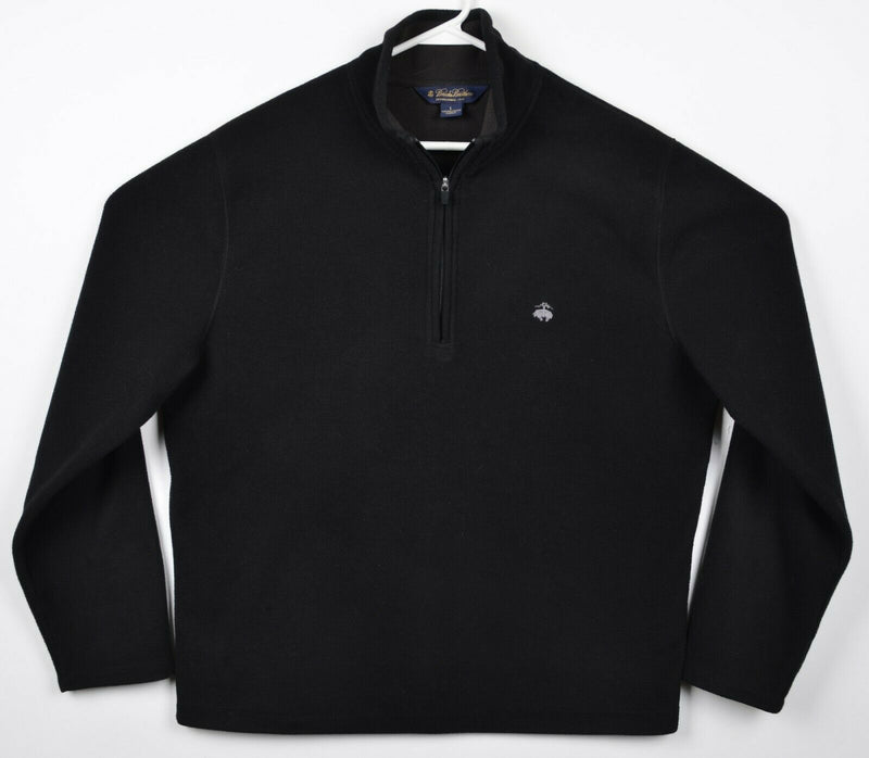 Brooks Brothers Men's Large 1/4 Zip Fleece Solid Black Logo Pullover Jacket