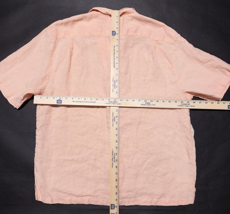 Nat Nast Linen Bowling Shirt Men's XL Panel Striped Peach Pink Beige Aloha