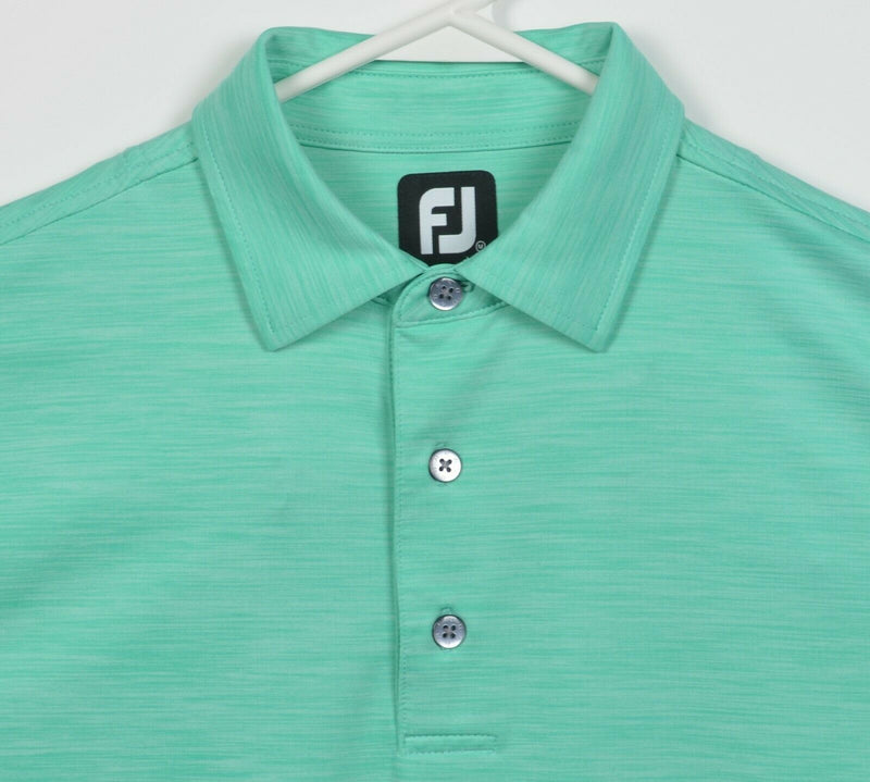 FootJoy Men's Medium Green Striped FJ Golf Wicking Performance Polo Shirt