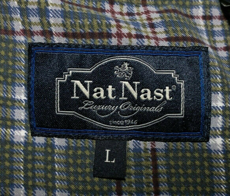 Nat Nast Silk Shirt Large Plaid Men's Green Casual Camp Bowling Button Shirt