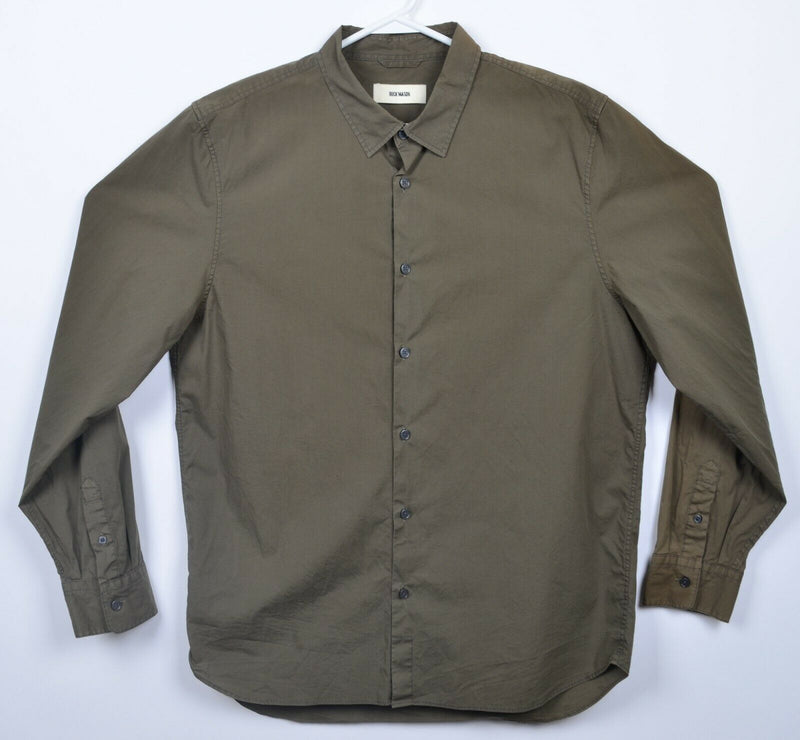 Buck Mason Men's XL Olive Green Long Sleeve Casual Button-Front Shirt