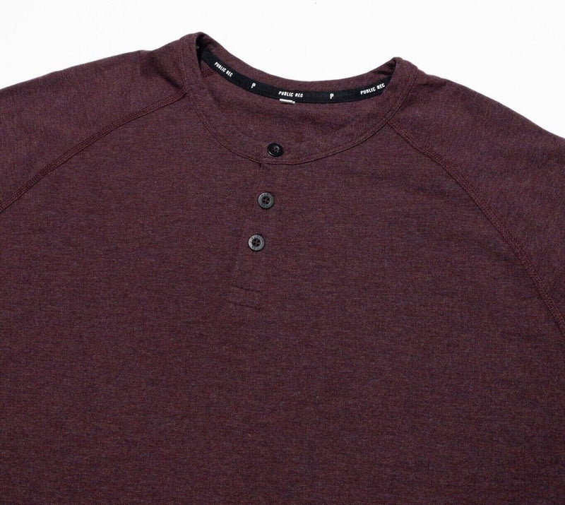 Public Rec Henley Shirt Men's 2XL Long Sleeve 3-Button Burgundy Red/Purple