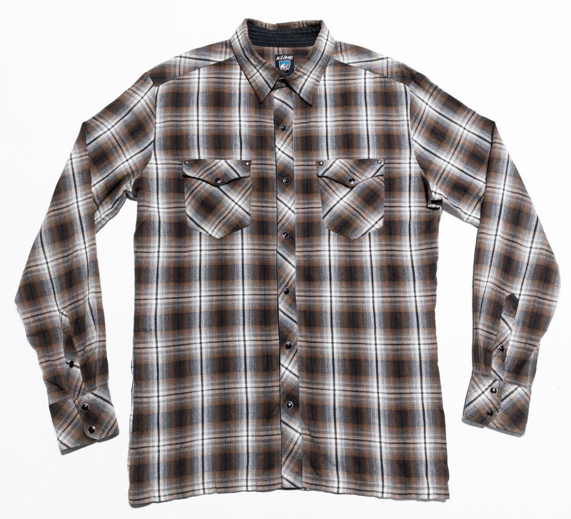 Kuhl Pearl Snap Shirt Men's Medium Plaid Brown Long Sleeve Western Collared