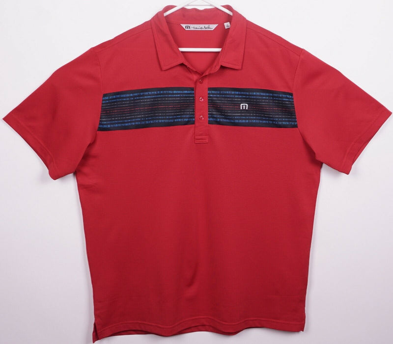 Travis Mathew Men's XL Red Striped Polyester Blend Wicking Golf Polo Shirt