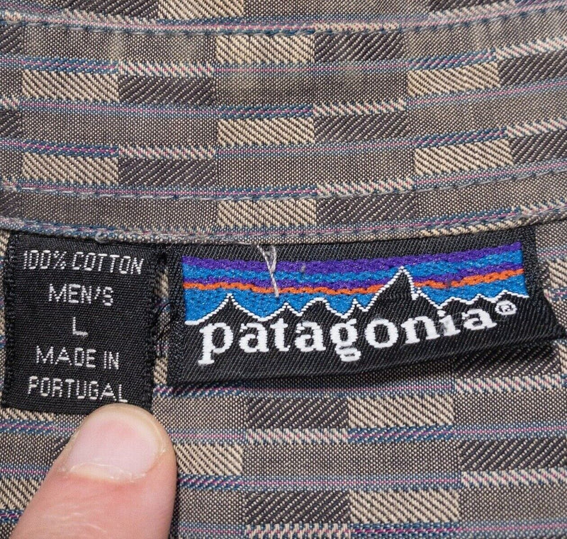 Patagonia Shirt Large Men's Gray Geometric Vintage 90s Long Sleeve Button-Front