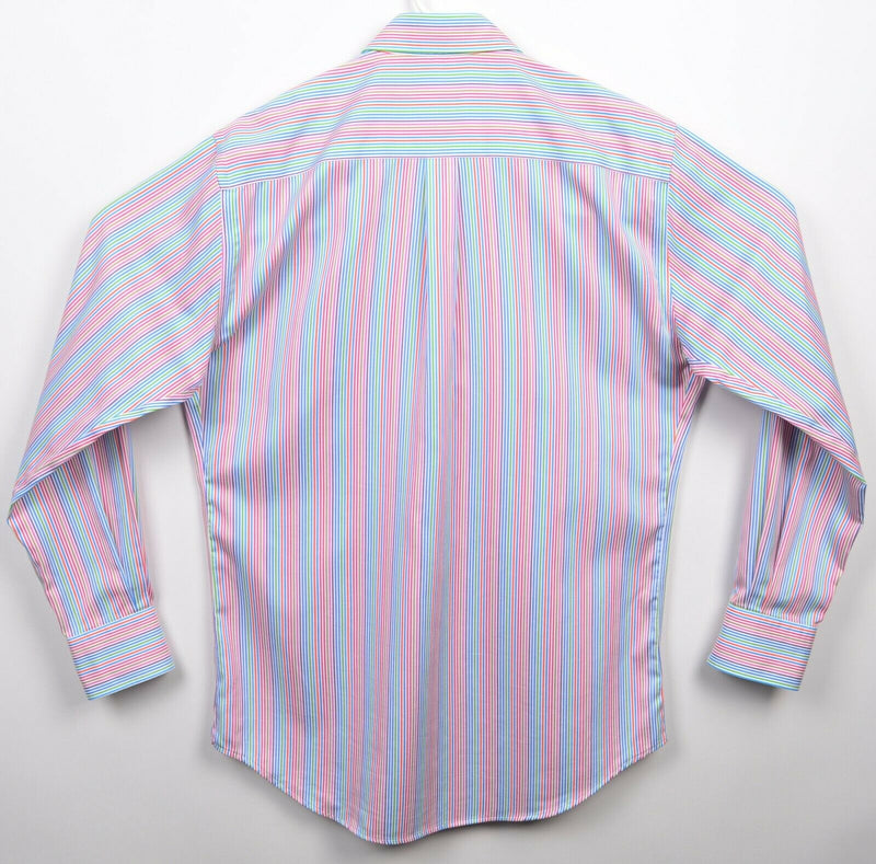 Peter Millar Nanoluxe EasyCare Men's Medium Multi-Color Pink Blue Striped Shirt