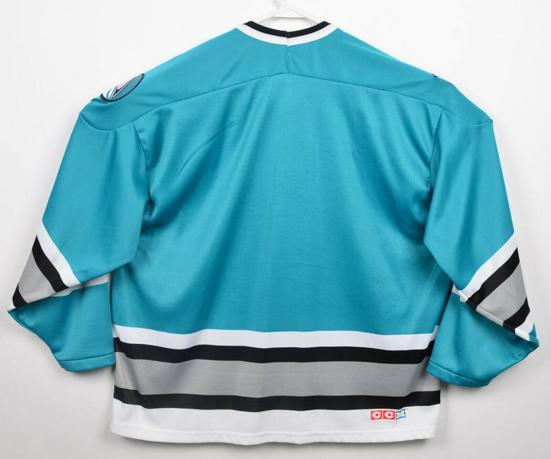 San Jose Sharks Men's XL CCM Maska Teal Sewn Vintage 90s Hockey Jersey