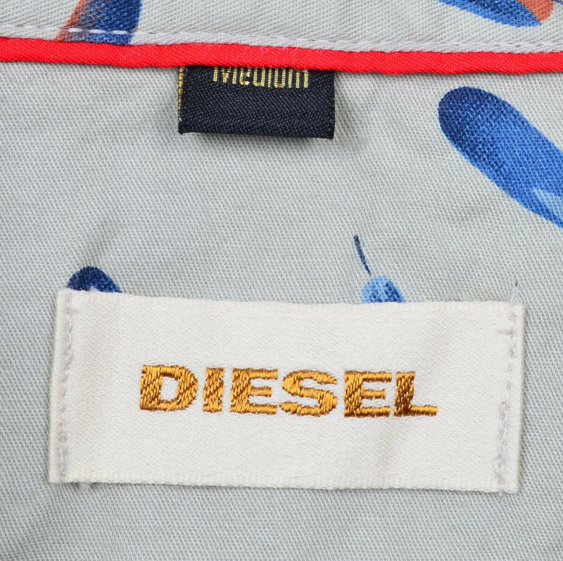 Diesel Men's Medium Gray Floral Leaf Long Sleeve Button-Front Shirt