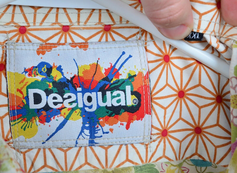 Desigual Men's 2XL Floral Pearl Snap Geometric Colorful Bright Shirt