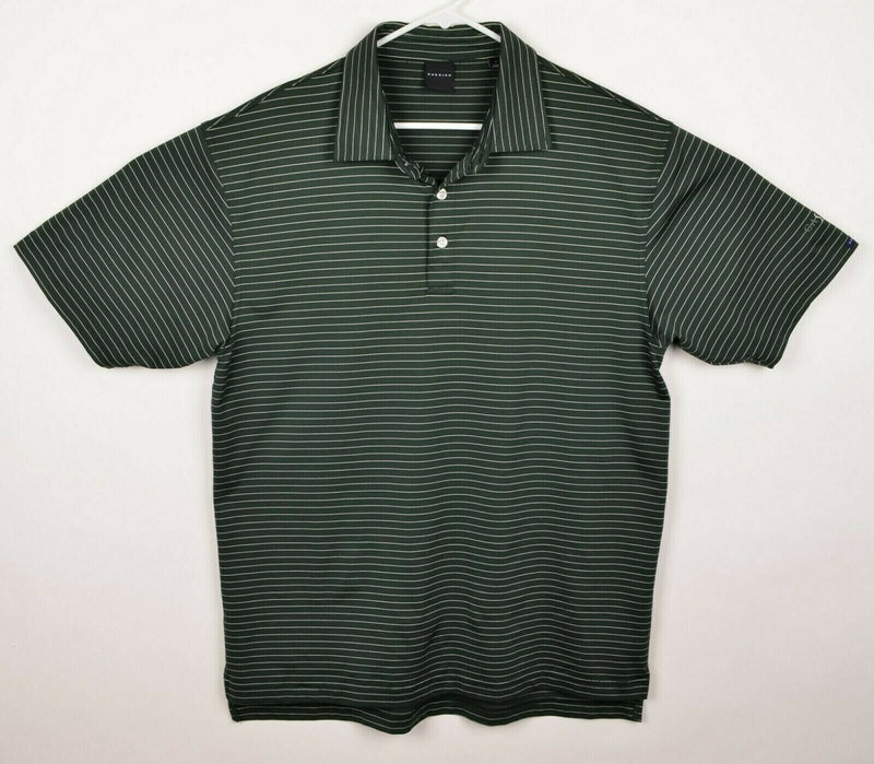 Dunning Golf Men's Sz Large Forest Green Striped CoolMax Golf Polo Shirt