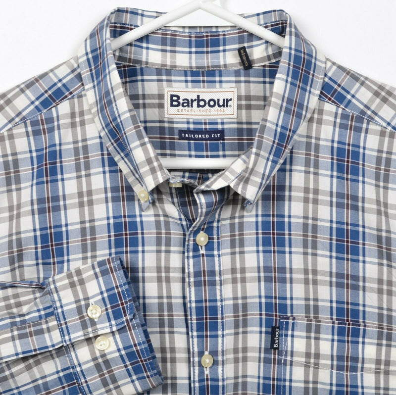 Barbour Men's Large Endsleigh Check Blue Gray Plaid Button-Down Shirt