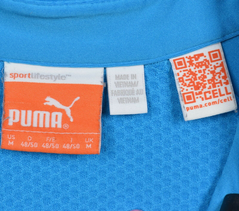 Puma Dry Cell Men's Medium Blue Striped Geometric Wicking Golf Polo Shirt