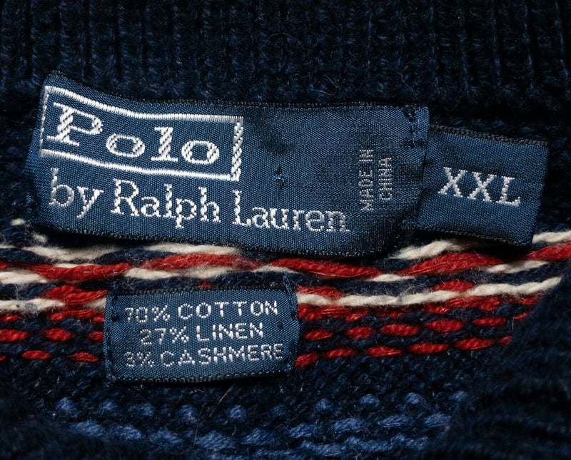 Polo Ralph Lauren Men's 2XL Fair Isle Cotton Cashmere Cowl Neck Toggle Sweater