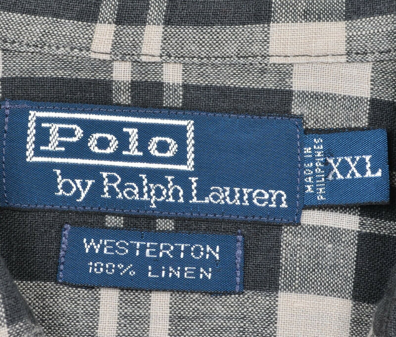 Polo Ralph Lauren Men's 2XL 100% Linen Black Plaid Westerton Button-Front Shirt