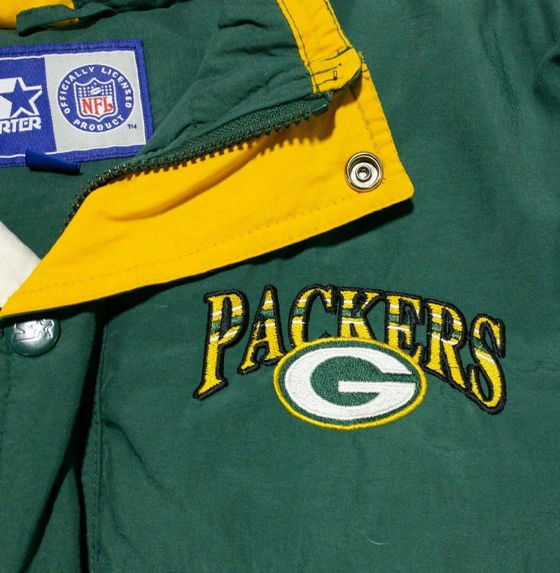 Green Bay Packers Jacket Men's Large Starter 90s NFL Puffer Green Gold Zip Snap