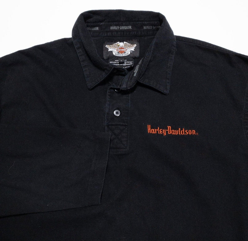 Harley-Davidson Polo Shirt Large Men's Embroidered Logo Long Sleeve Black Biker