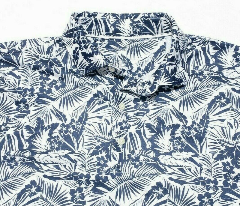 johnnie-O Polo Large Warren Tropical Floral Polo Golf Prep-Formance Wicking Blue