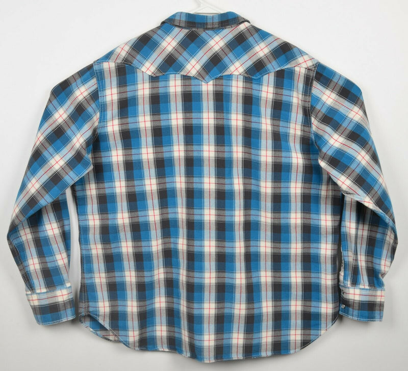 Polo Sport Ralph Lauren Men's 2XL Pearl Snap Blue Plaid Western Flannel Shirt