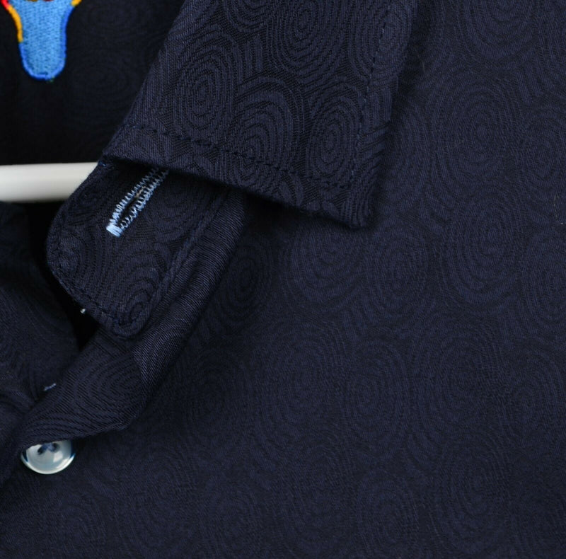 Luchiano Visconti Men's Sz Large Navy Blue Paisley Swirl Button-Down Shirt