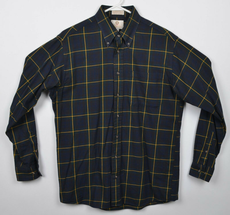 Viyella Men's Medium Cotton Wool Blend Black Plaid Button-Down Flannel Shirt