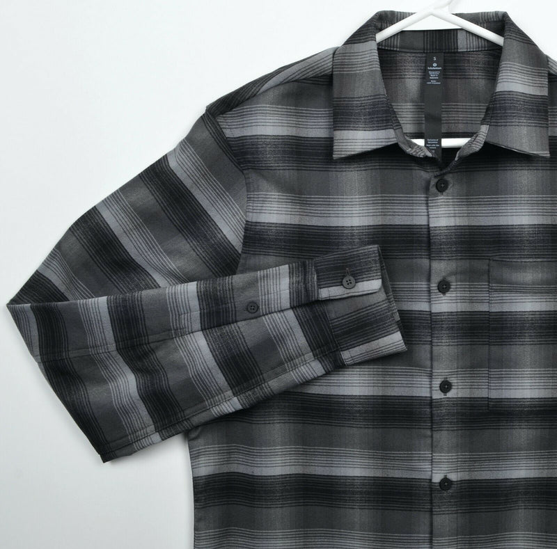 Lululemon Men's Small Masons Peak Flannel Black Gray Plaid Button-Front Shirt