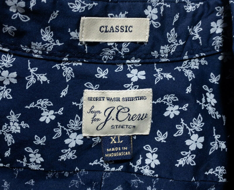 J.Crew Secret Wash Floral Shirt Button-Down Navy Blue Stretch Men's XL Classic