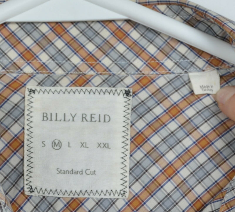 Billy Reid Men's Medium Standard Cut Orange Blue Plaid Check Button-Front Shirt