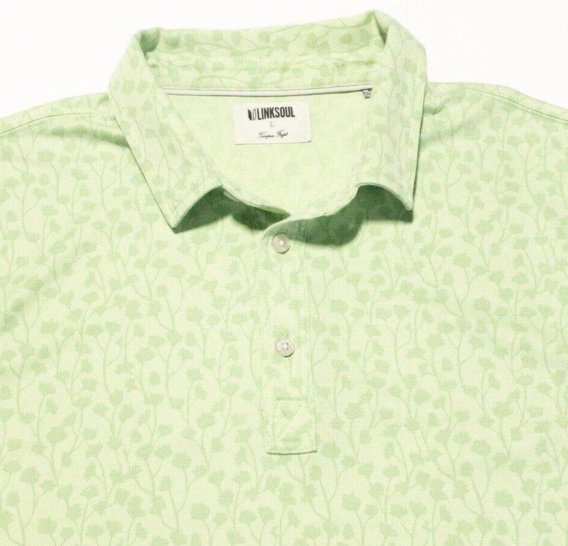 Linksoul Polo Large Men's Shirt Floral Green Polyester Blend Golf Tempus Fugit