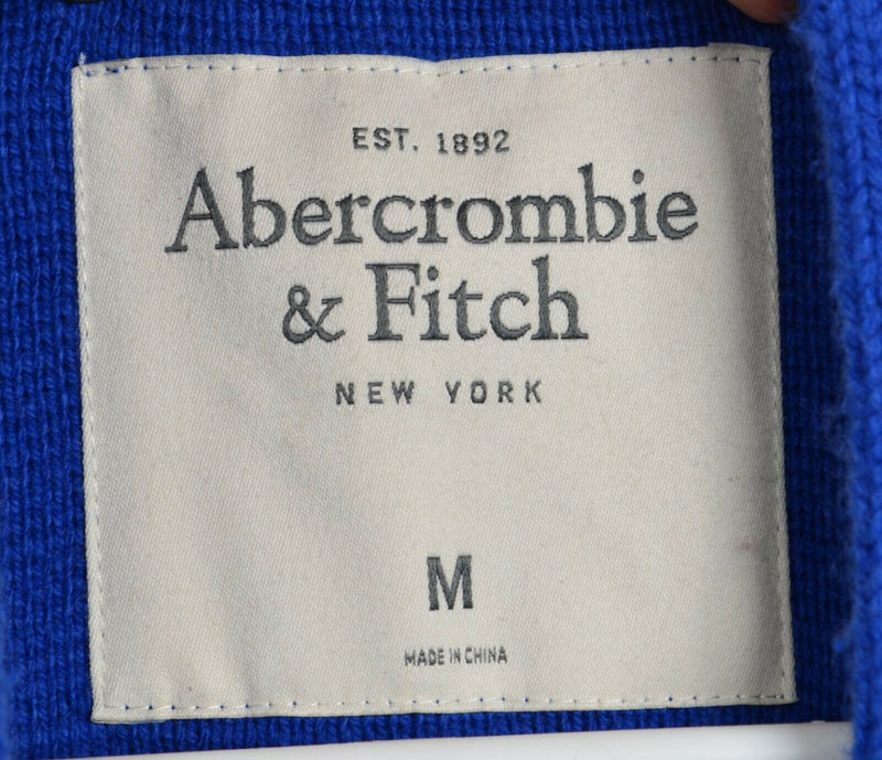 Abercrombie & Fitch Men's Medium Blue Preppy Varsity Letterman Cardigan Sweater
