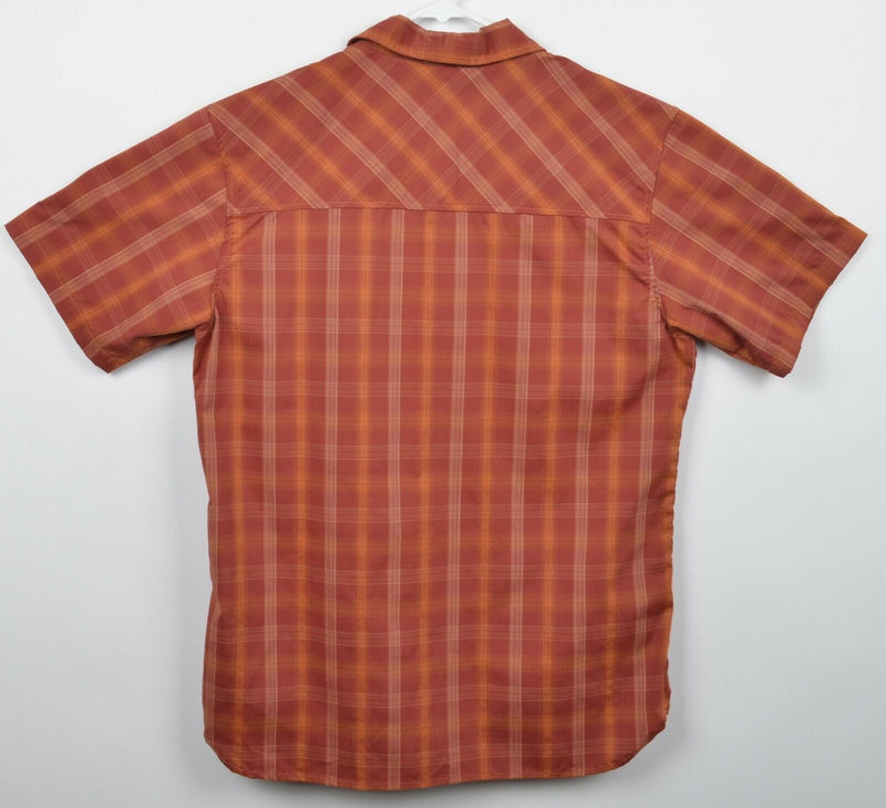 Merrell Men's Sz Medium Pearl Snap Opti-Wick UPF 20 Orange Plaid Shirt