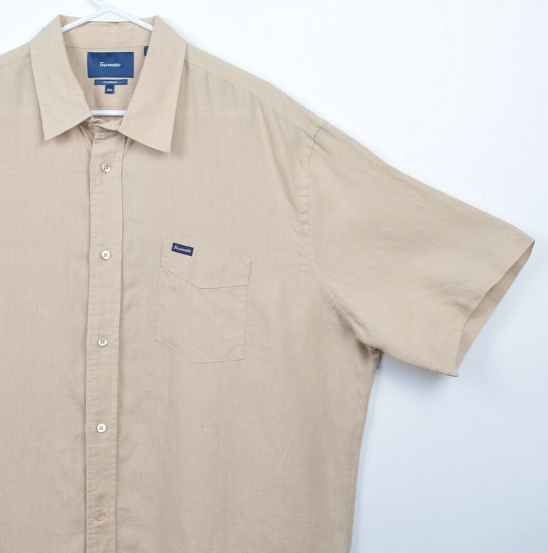 Faconnable Classique Men's Sz 2XL 100% Linen Tan Button-Front Shirt