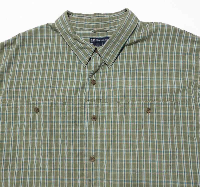 5.11 Tactical Shirt XXL Men's Green Plaid Short Sleeve Button-Front 2XL Rayon