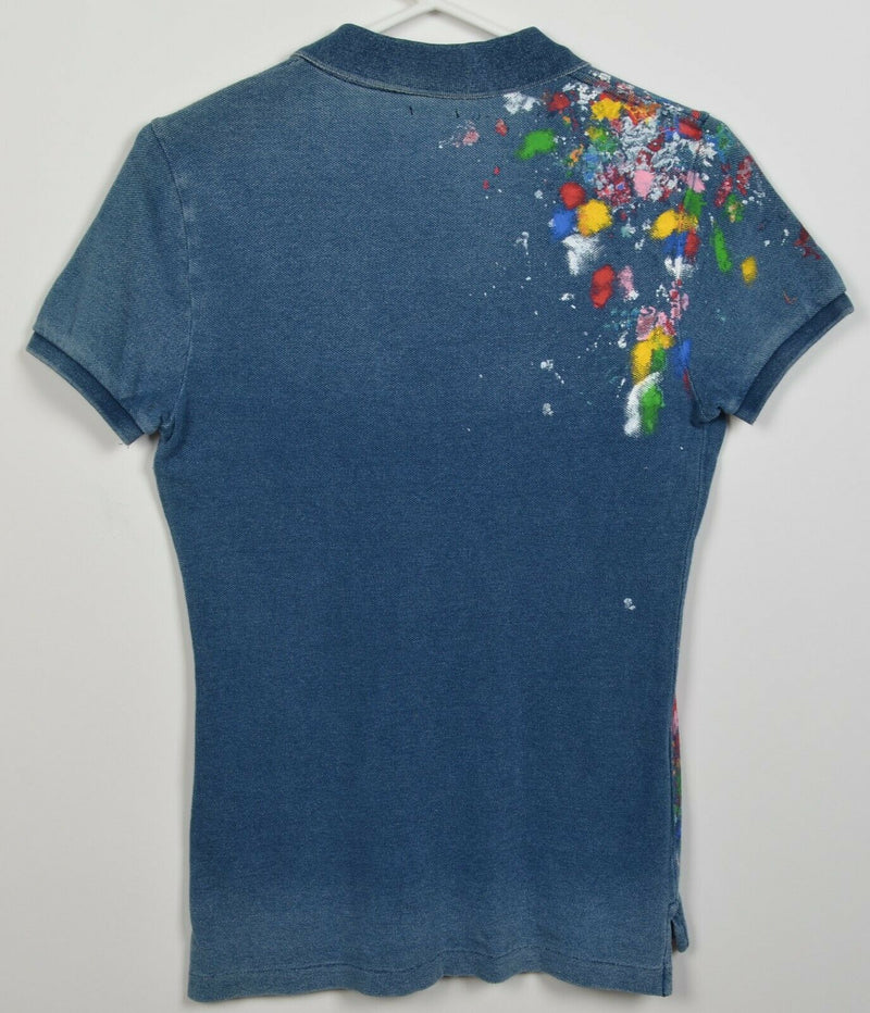 Polo Ralph Lauren Women's Small "The Skinny Polo" Paint Splatter Blue Polo Shirt