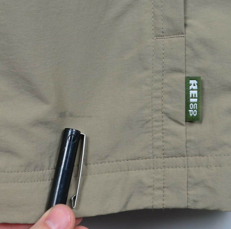 REI Co-op Men's Large Khaki Hooded Full Zip Snap Lightweight Packable Jacket